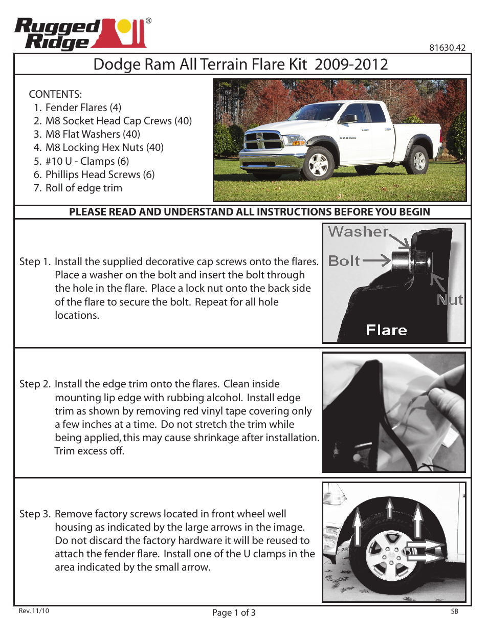 Rugged Ridge All Terrain Fender Flares, 09-12 Ram 1500 Trucks User Manual | 3 pages