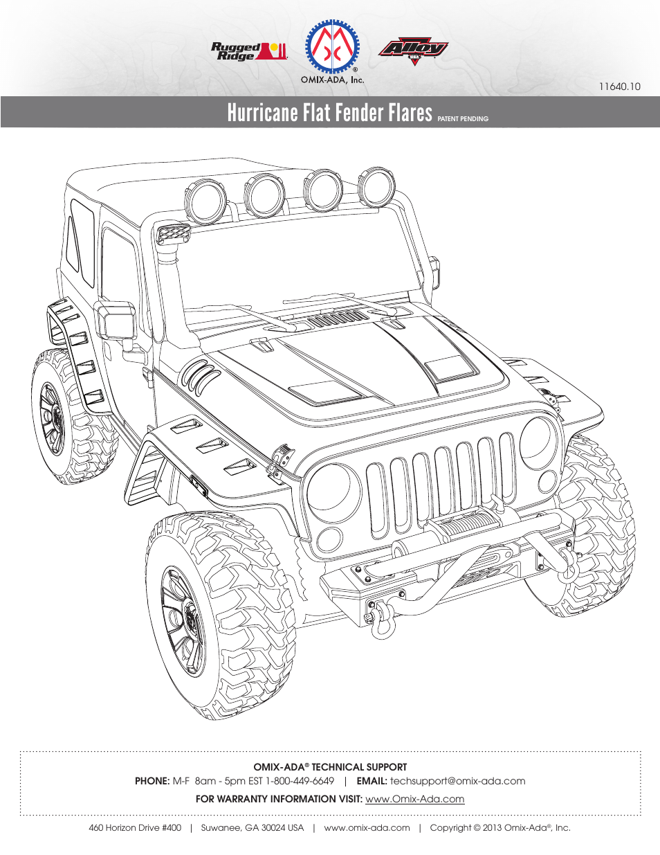 Rugged Ridge Hurricane Flat Fender Flare Kit, 07-14 Wrangler User Manual | 12 pages