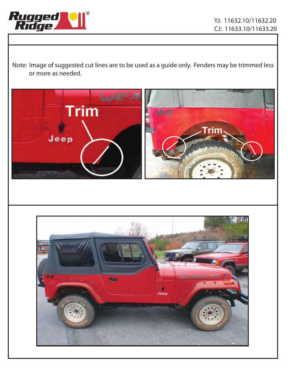 11632.10 pg. 4, Optional fender trimming instructions | Rugged Ridge 6-Piece All Terrain Fender Flare Kt, 4.75-In, 87-95 Jeep Wrangler (YJ) User Manual | Page 4 / 4