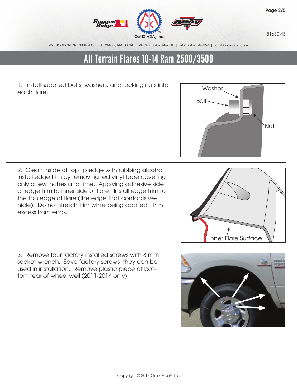 Rugged Ridge Fender Flare Kit, 10-14 Ram 2500 and 3500 Pickups User Manual | Page 2 / 5