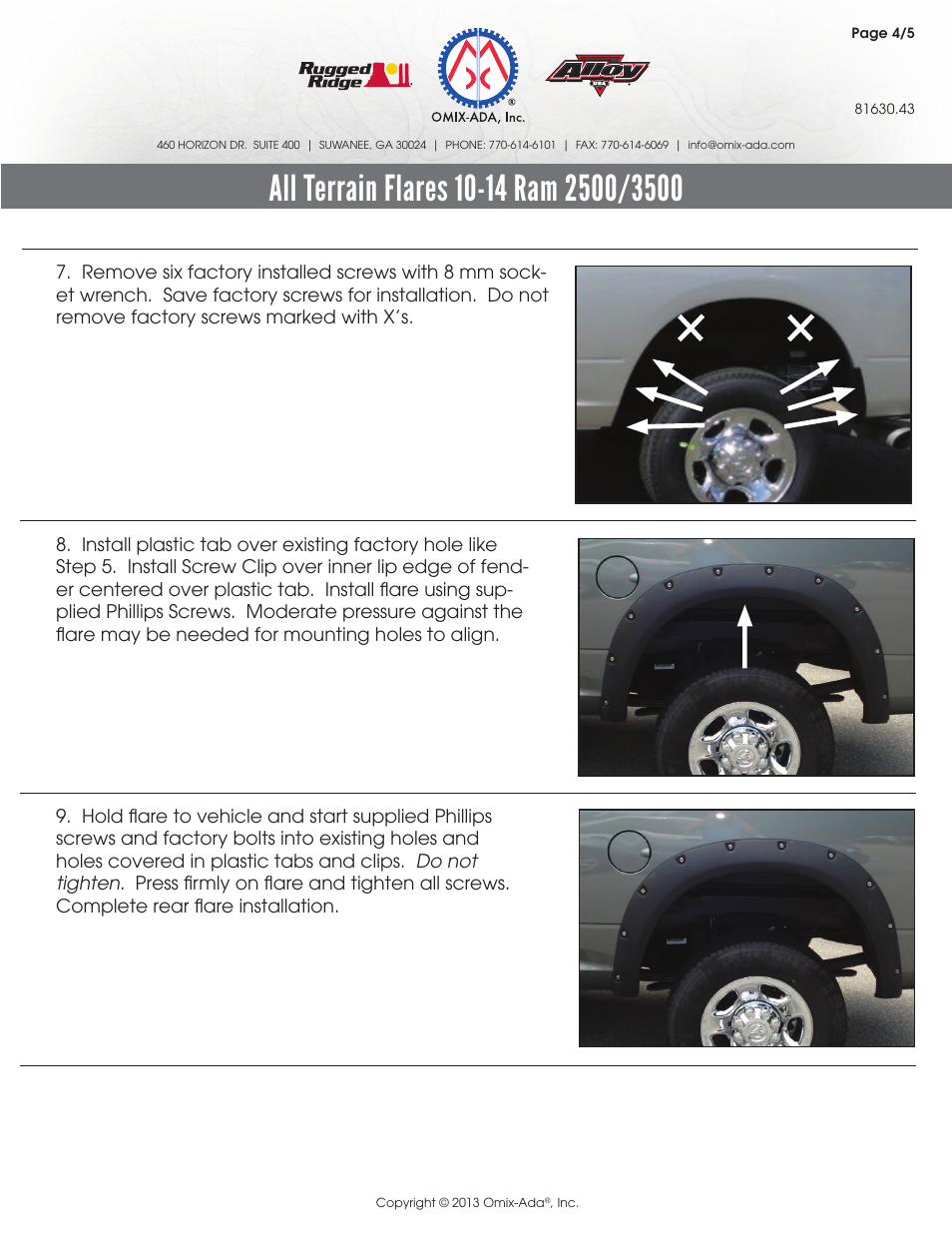 Rugged Ridge Fender Flare Kit, 10-14 Ram 2500 and 3500 Pickups User Manual | Page 4 / 5