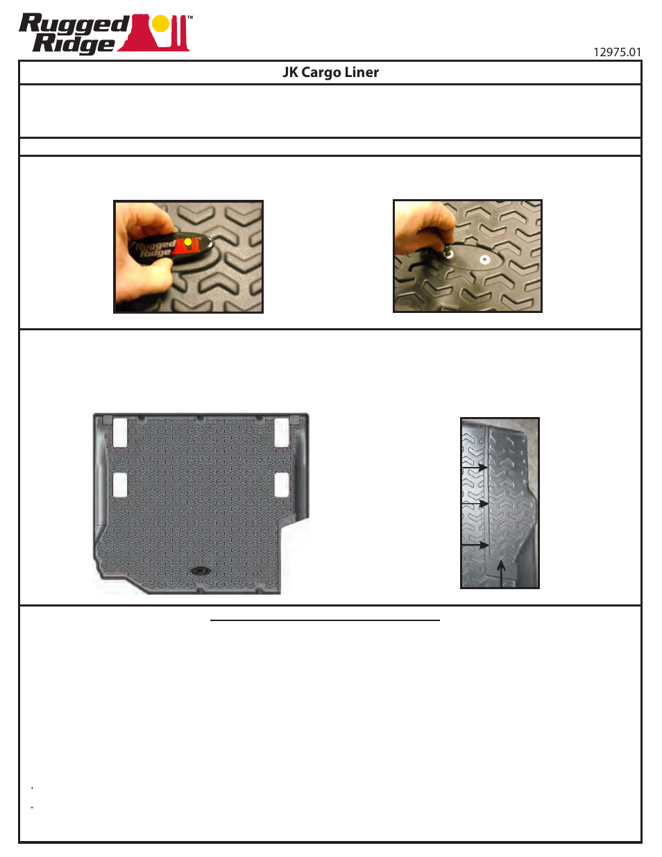 Rugged Ridge Cargo Liner, Black, 07-10 Jeep Wrangler/Unlimited (JK) User Manual | 1 page