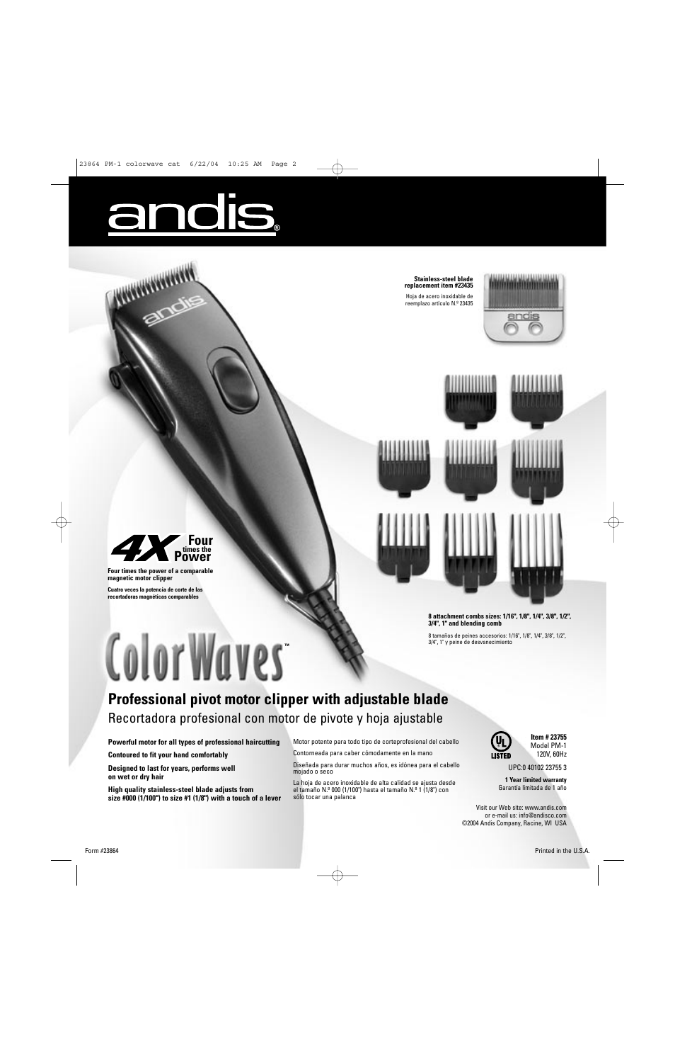 Andis Company Color Waves 23755 User Manual | Page 2 / 2