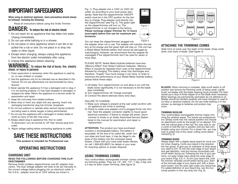 Andis Company Trimmer User Manual | 2 pages