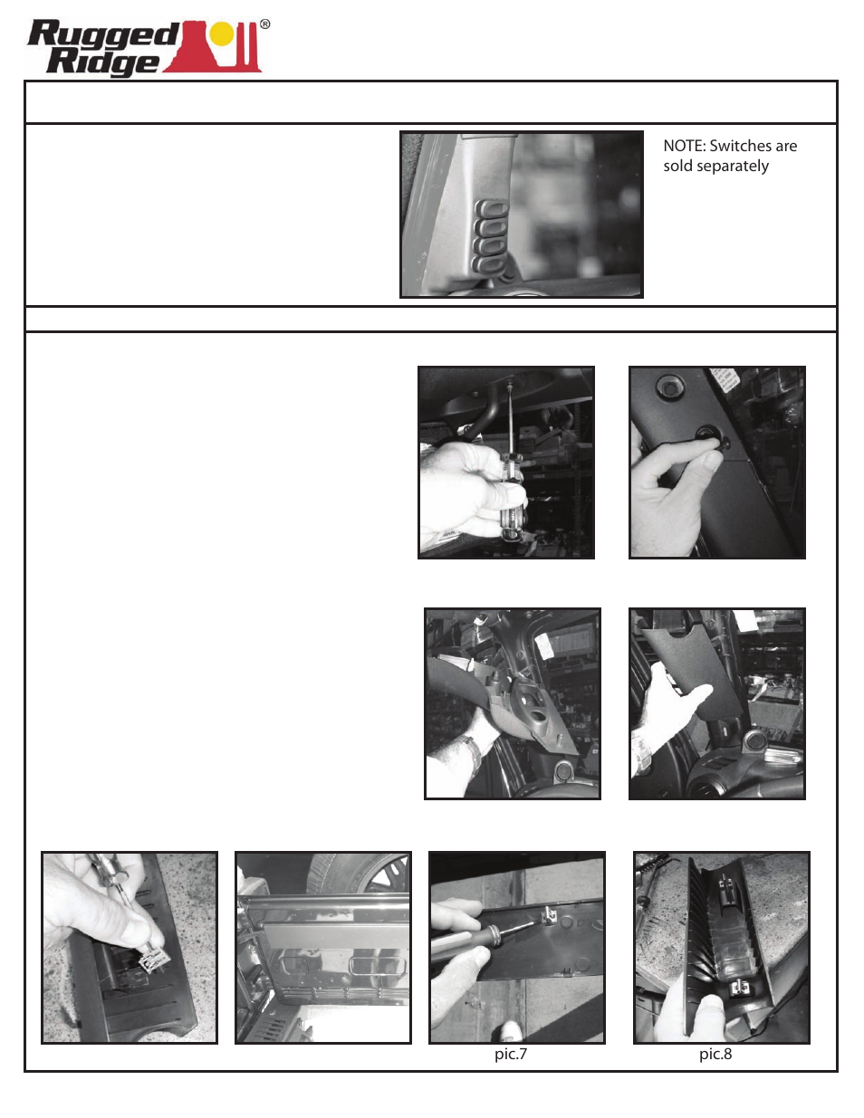 Rugged Ridge A-Pillar 4 Switch Pod, Black, LHD, 11-14 Jeep Wrangler (JK) User Manual | 2 pages