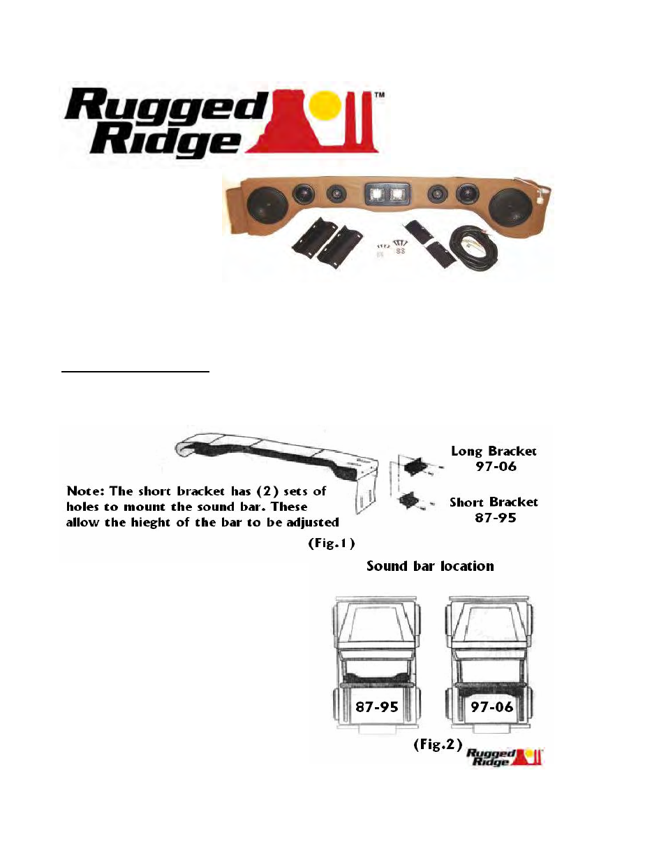 Rugged Ridge 6-Speaker Overhead Sound Bar, Black Denim, 87-06 Jeep Wrangler User Manual | 4 pages