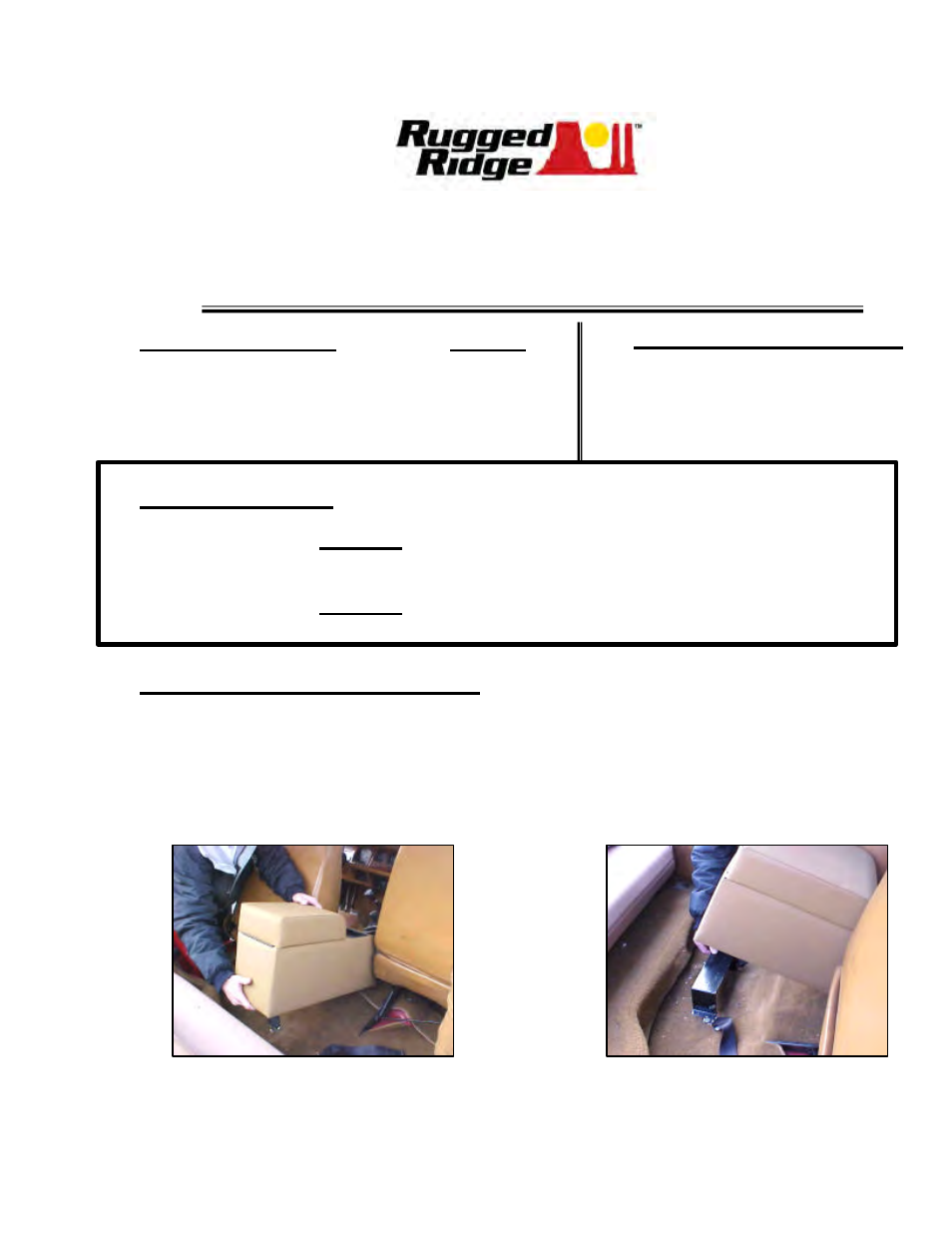 Rugged Ridge Standard Locking Console, Black, 76-95 Jeep CJ & Wrangler User Manual | 5 pages