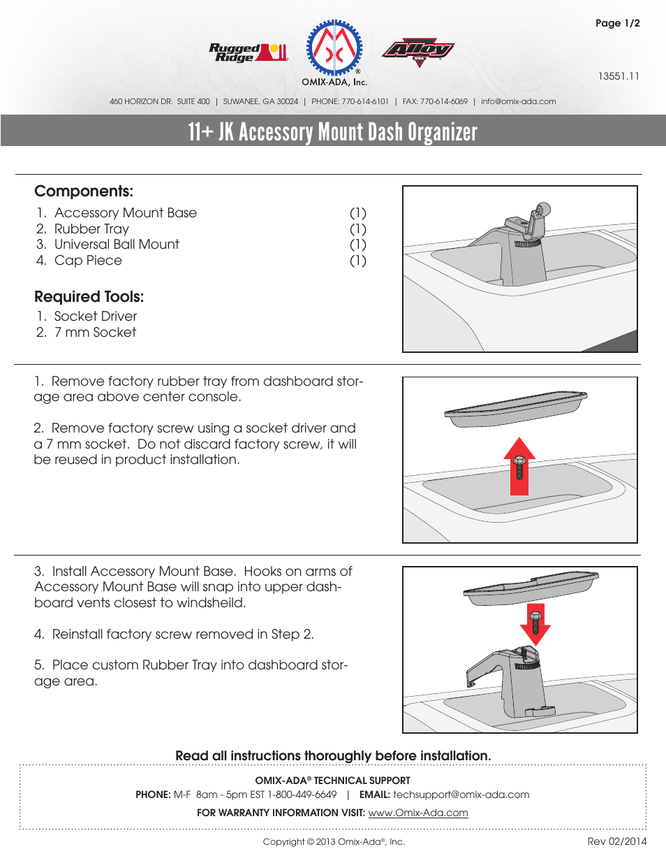 Rugged Ridge Dash Multi-Mount System, 11-14 Jeep Wrangler User Manual | 2 pages