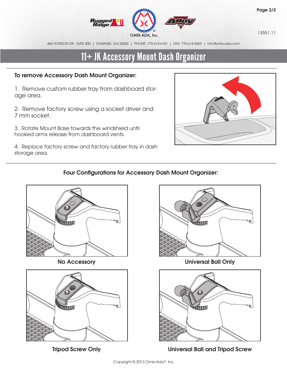 11+ jk accessory mount dash organizer | Rugged Ridge Dash Multi-Mount System, 11-14 Jeep Wrangler User Manual | Page 2 / 2