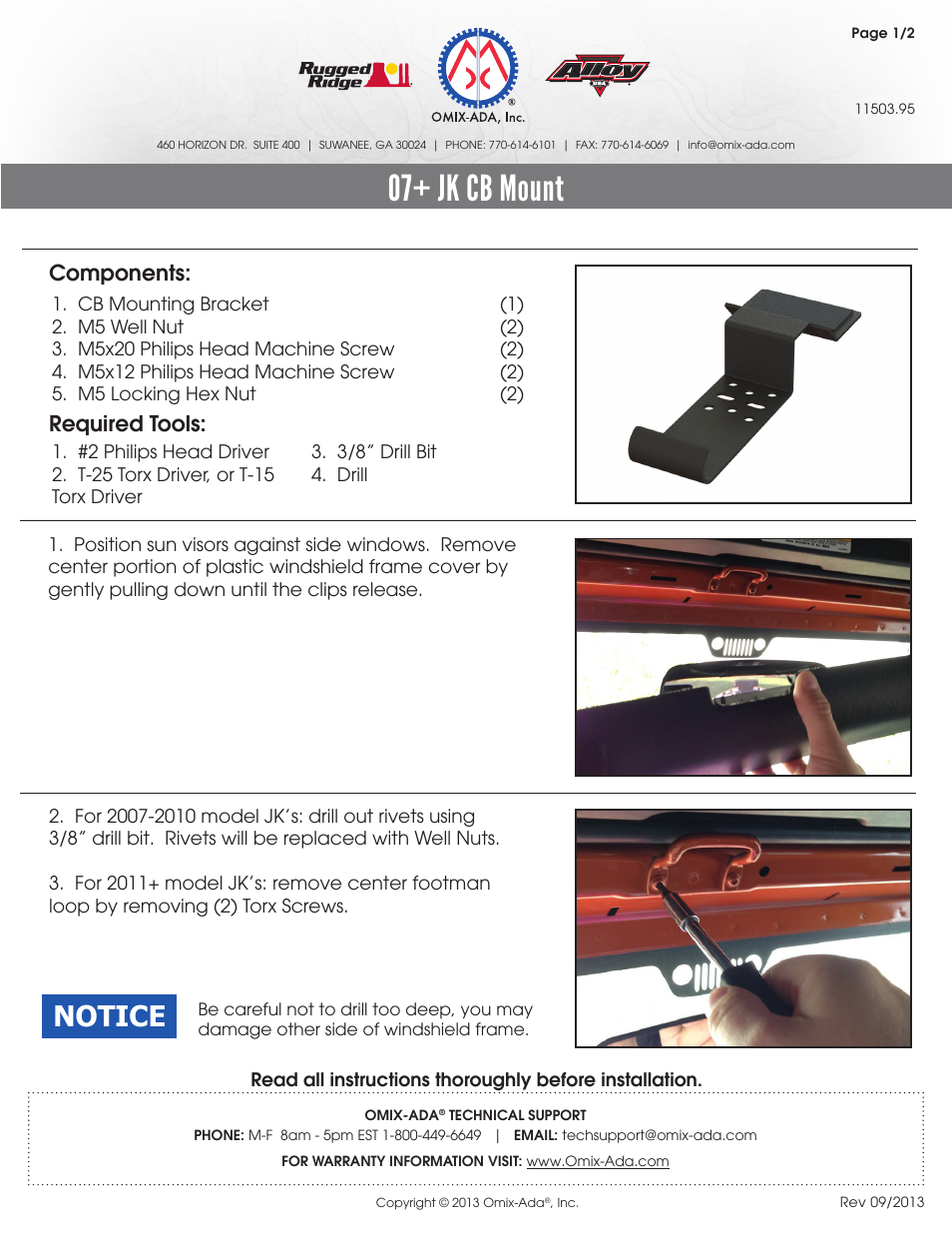 Rugged Ridge CB Radio Mount, 07-14 Jeep Wrangler (JK) User Manual | 2 pages