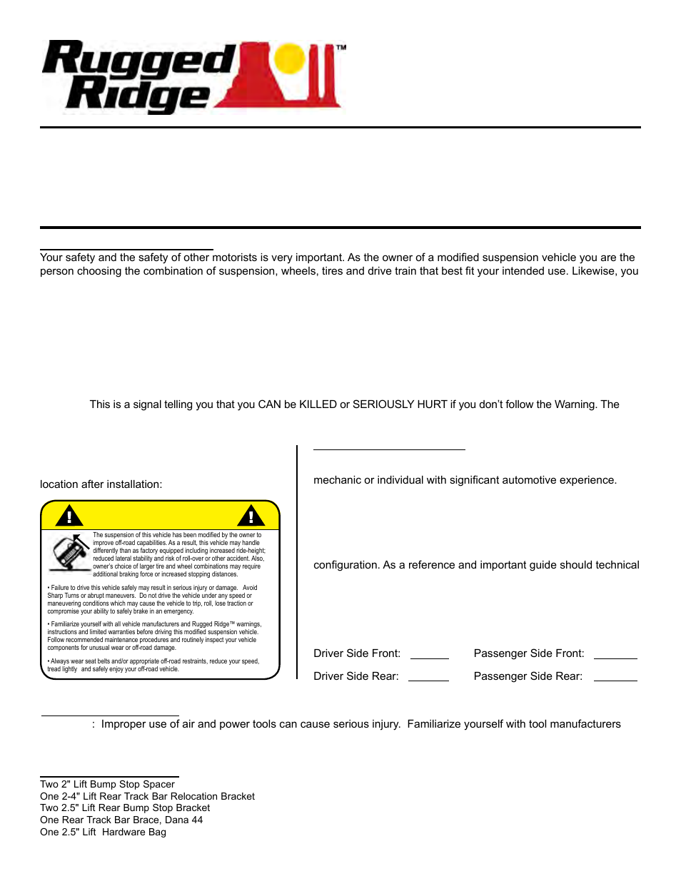 Rugged Ridge 2.5-Inch Lift Kit with Shocks, 07-14 Jeep Wrangler (JK) User Manual | 5 pages