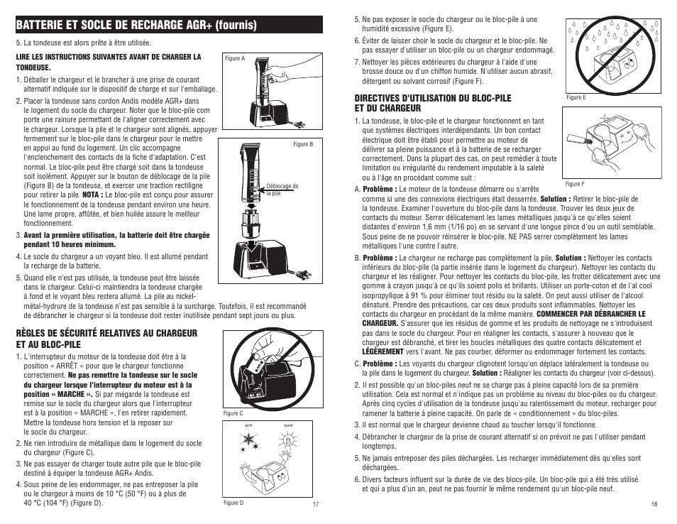 Batterie et socle de recharge agr+ (fournis) | Andis Company AGR+ User Manual | Page 10 / 13