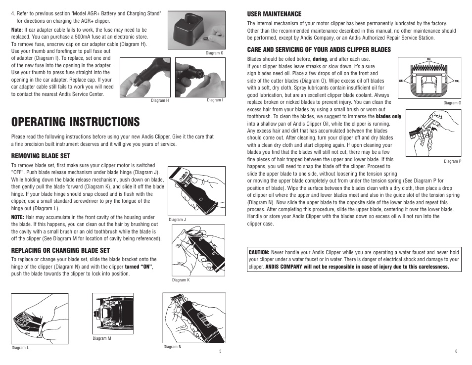 Operating instructions | Andis Company AGR+ User Manual | Page 4 / 13