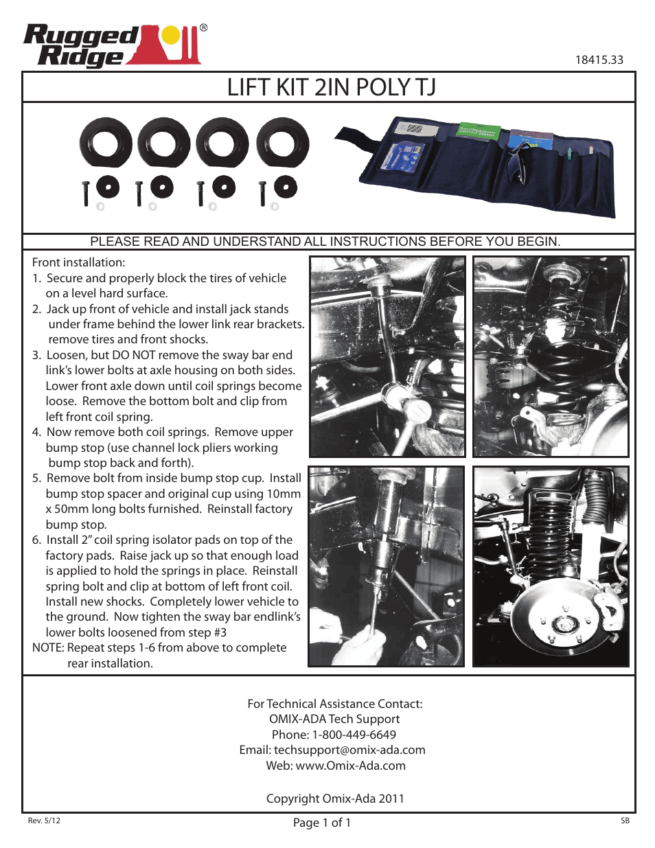 Rugged Ridge 2 Inch Coil Spacer Kit with Shocks, 97-06 Jeep Wrangler (TJ) User Manual | 1 page