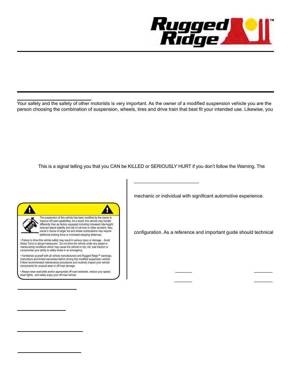 Rugged Ridge 3-Inch Lift Kit without Shocks, 93-98 Jeep Grand Cherokee (ZJ) User Manual | 5 pages