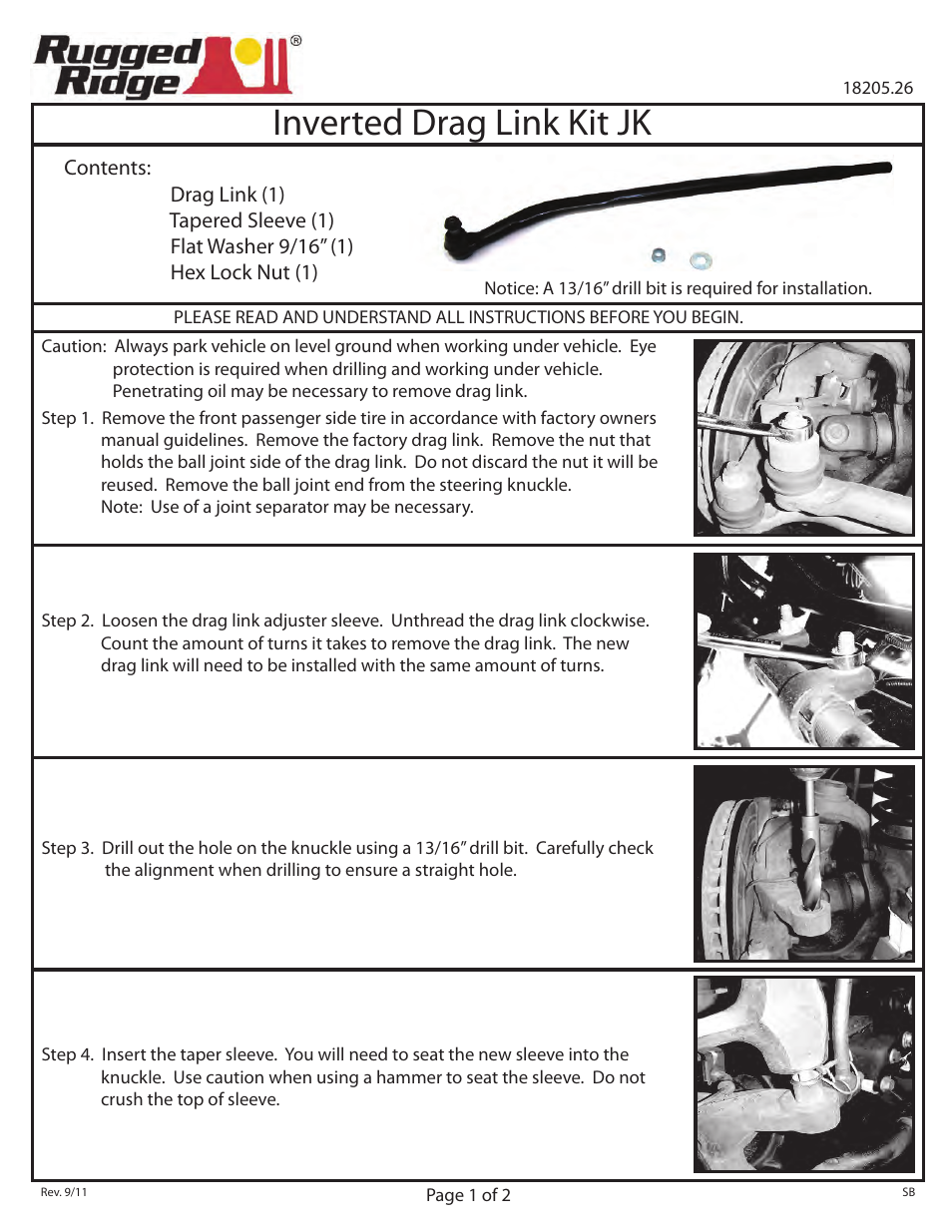 Rugged Ridge Inverted Drag Link, 07-14 Jeep Wrangler User Manual | 2 pages