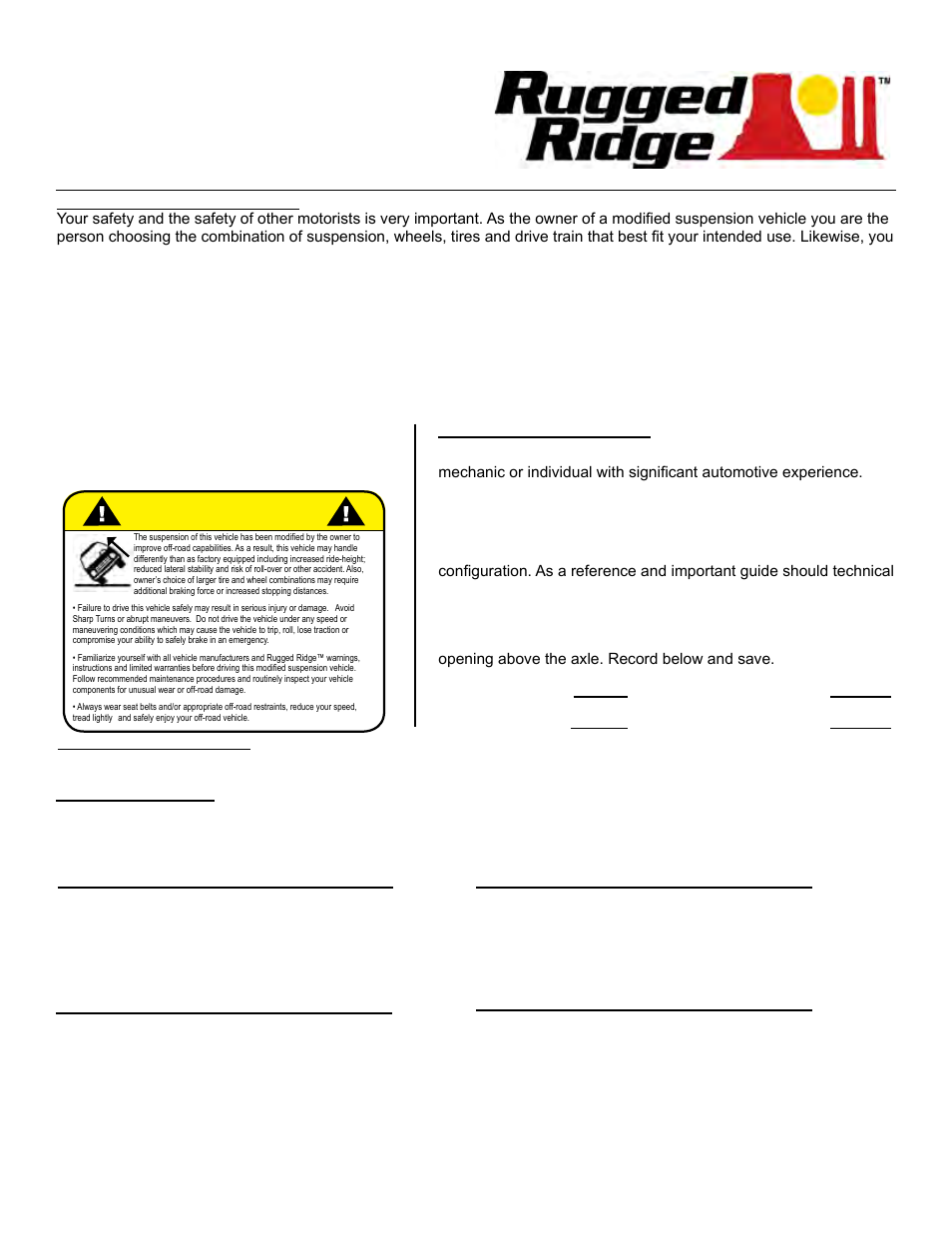 Rugged Ridge 2-Inch Lift Kit without Shocks, 04-06 Jeep Wrangler Unlimited (LJ) User Manual | 7 pages