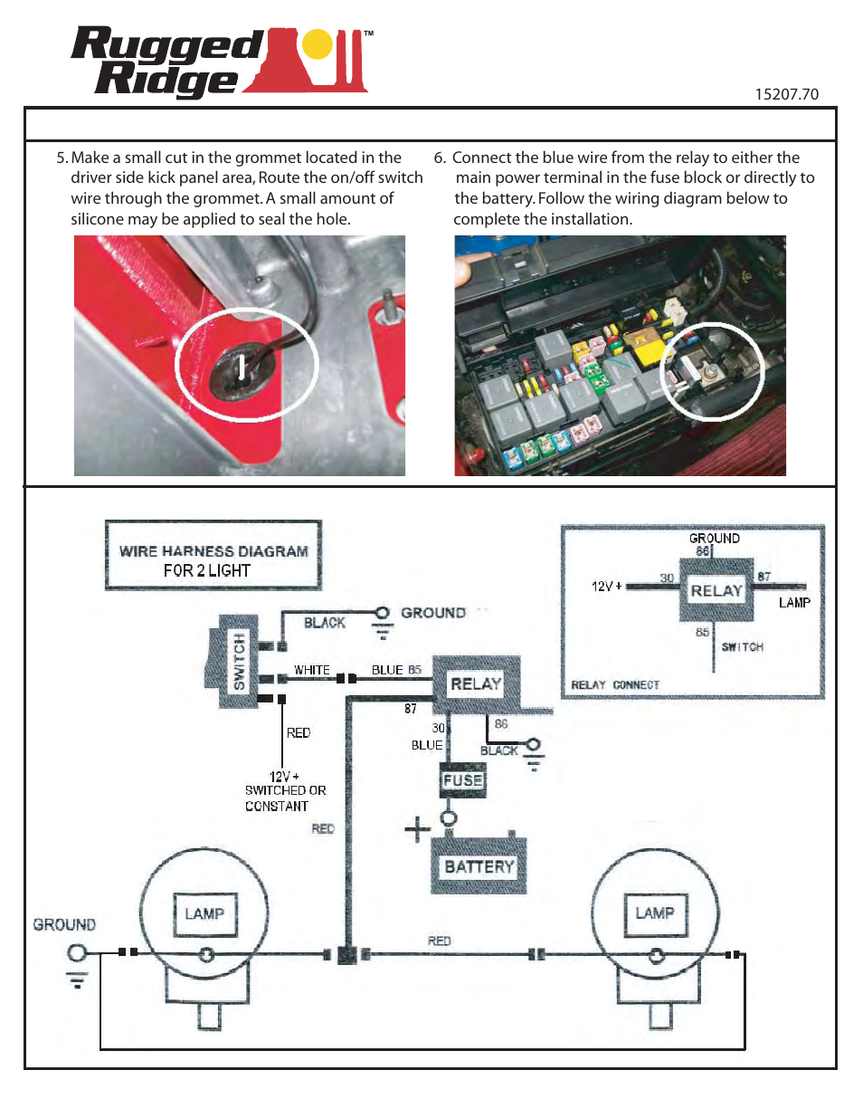 Rugged Ridge Hood Catch Mounted H3 Halogen Fog Light Kit, 07-14 Jeep Wrangler (JK) User Manual | Page 2 / 2