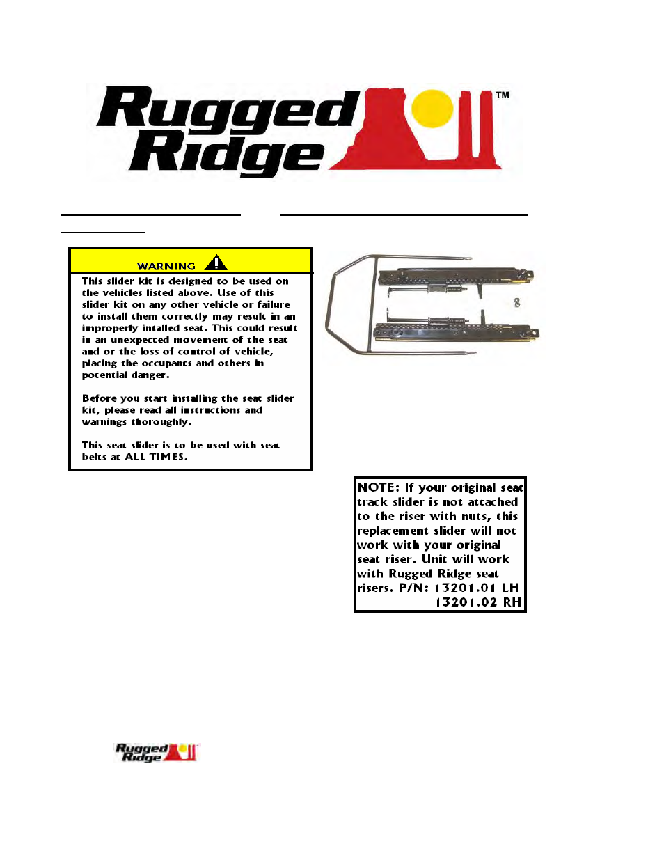 Rugged Ridge Replacement Seat Slider, 76-95 Jeep CJ & Wrangler User Manual | 4 pages