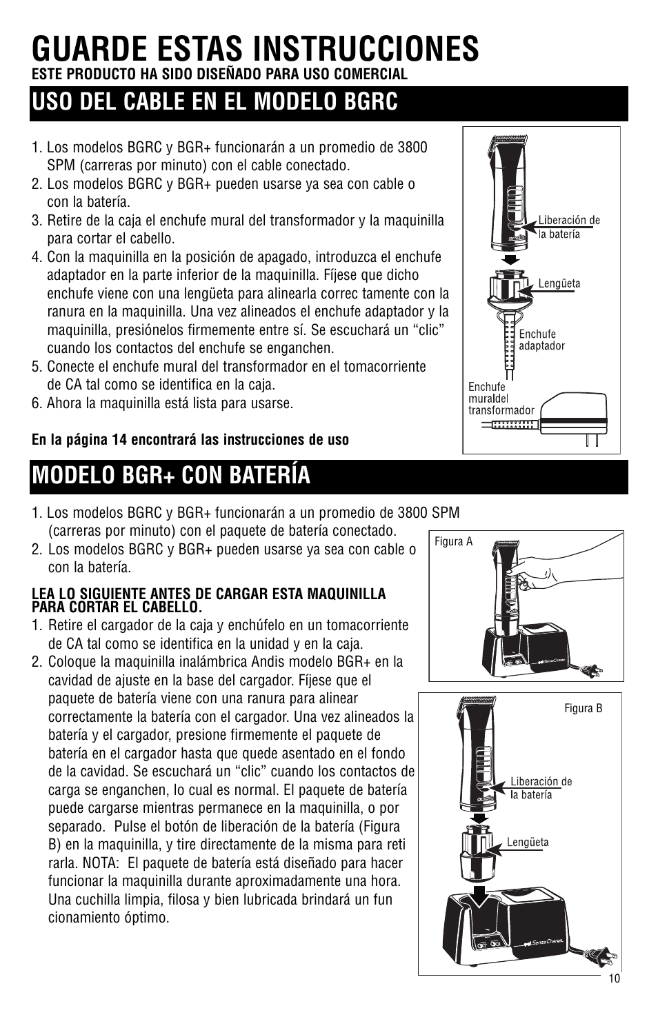 Guarde estas instrucciones | Andis Company Model BGR BGRC User Manual | Page 11 / 26