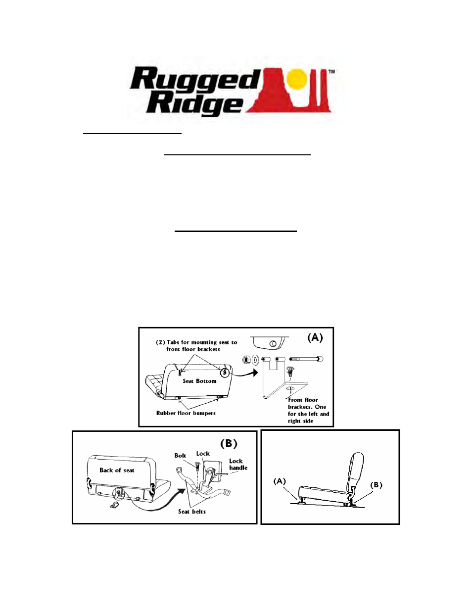 Rugged Ridge Fixed Rear Seat, Black, 55-95 Jeep CJ & Wrangler User Manual | 1 page