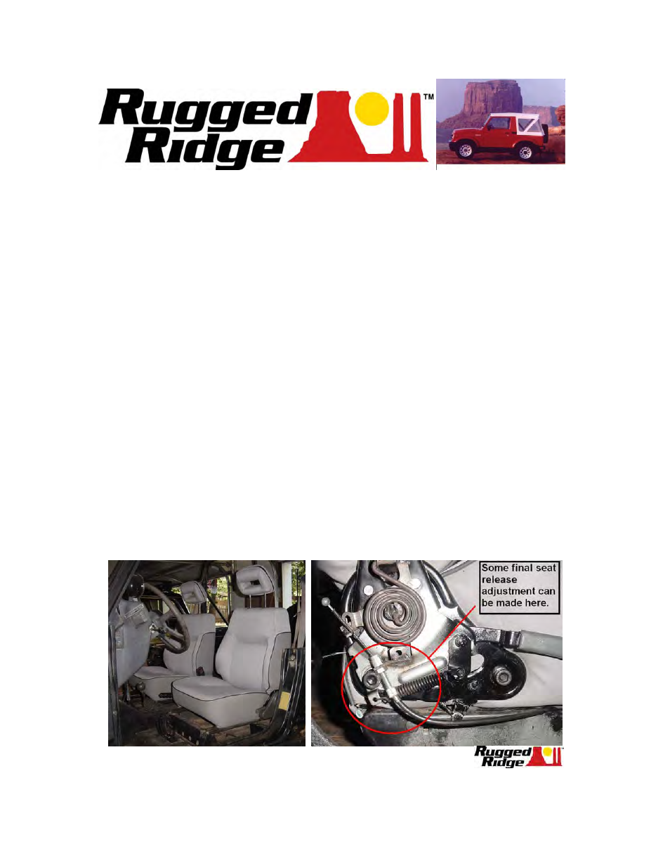 Rugged Ridge High-Back Front Seat (R-side), Reclinable, Gray, 86-95 Suzuki Samurai User Manual | 2 pages