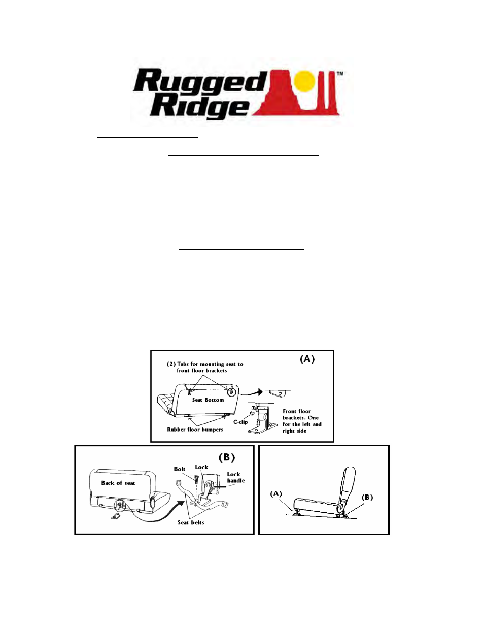 Rugged Ridge Fold & Tumble Rear Seat, Black Denim, 76-95 Jeep CJ & Wrangler User Manual | 1 page