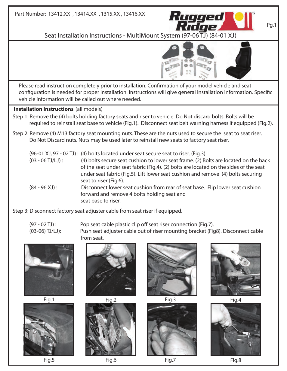 Rugged Ridge High-Back Front Seat, Reclinable, Gray, 84-01 Jeep Cherokee (XJ) User Manual | 4 pages