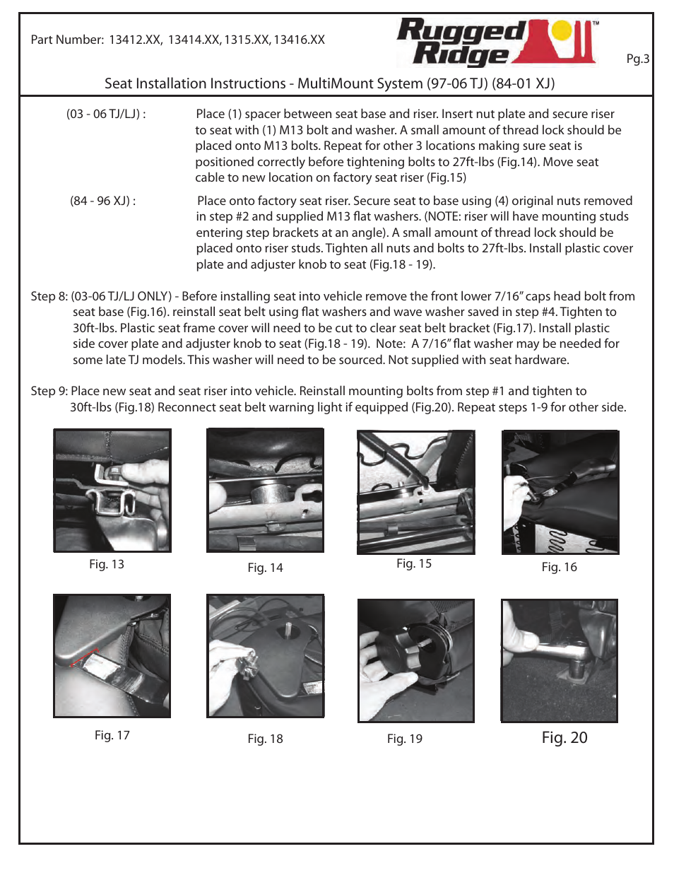 Fig. 20 | Rugged Ridge High-Back Front Seat, Reclinable, Gray, 84-01 Jeep Cherokee (XJ) User Manual | Page 3 / 4