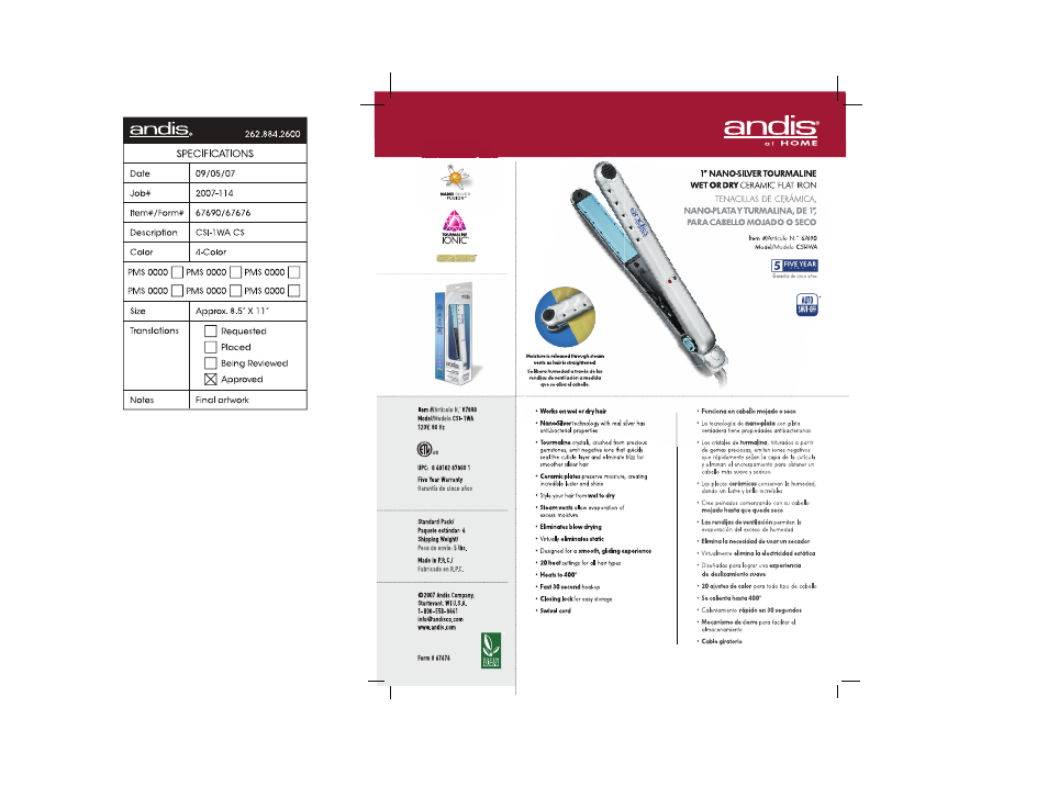 Andis Company CSI-1WA User Manual | 1 page