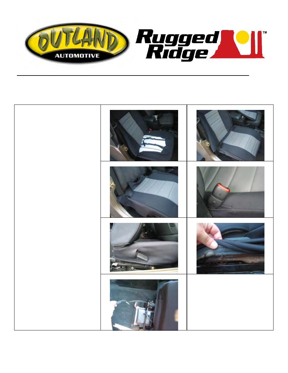 Rugged Ridge Neoprene Front Seat Covers, Tan, 03-06 Jeep Wrangler (TJ) User Manual | 2 pages