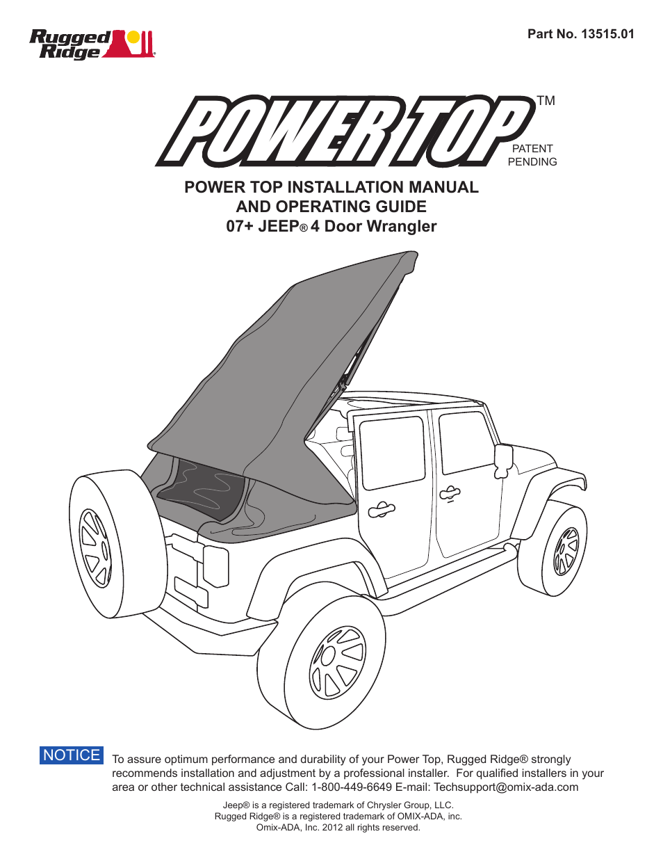 Rugged Ridge PowerTop Kit, 07-14 Jeep Wrangler Unlimited (JK), Black User Manual | 46 pages