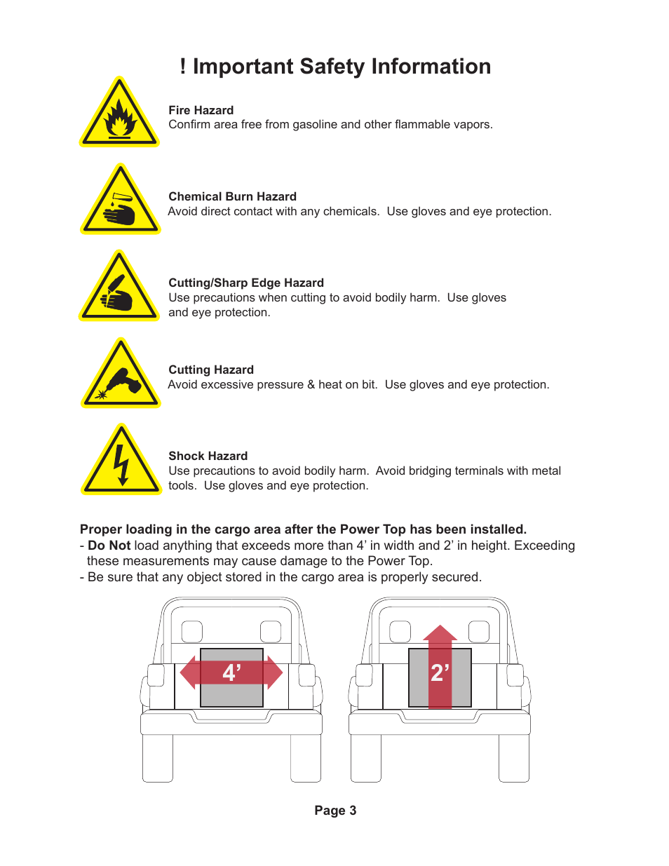 Important safety information | Rugged Ridge PowerTop Kit, 07-14 Jeep Wrangler Unlimited (JK), Black User Manual | Page 5 / 46