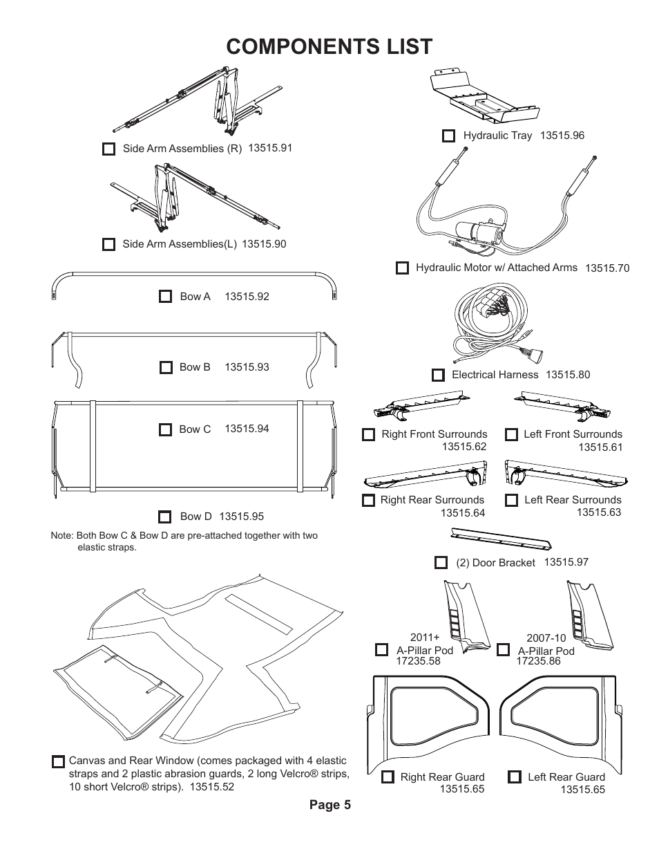 Components list | Rugged Ridge PowerTop Kit, 07-14 Jeep Wrangler Unlimited (JK), Black User Manual | Page 7 / 46