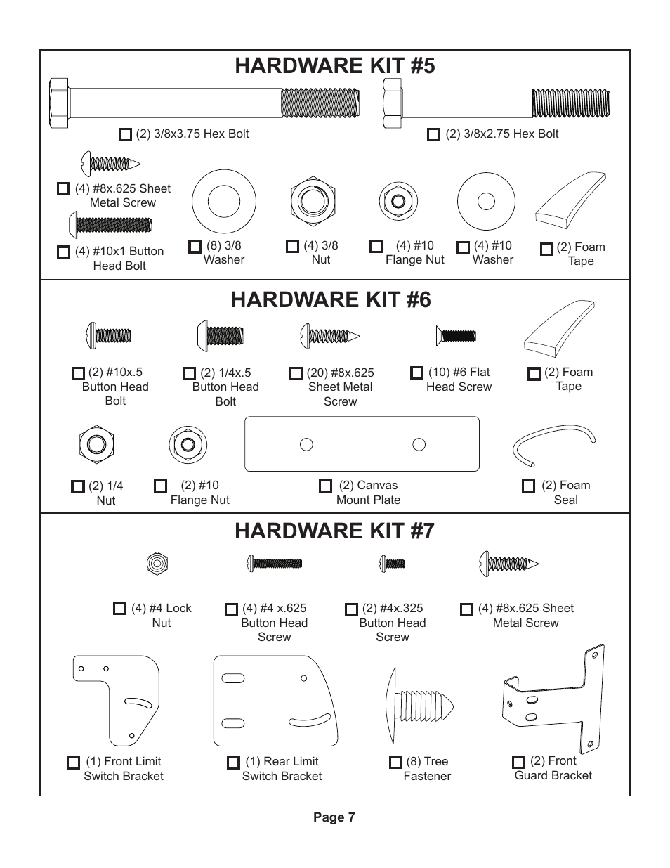 Hardware kit #7 hardware kit #6, Hardware kit #5 | Rugged Ridge PowerTop Kit, 07-14 Jeep Wrangler Unlimited (JK), Black User Manual | Page 9 / 46