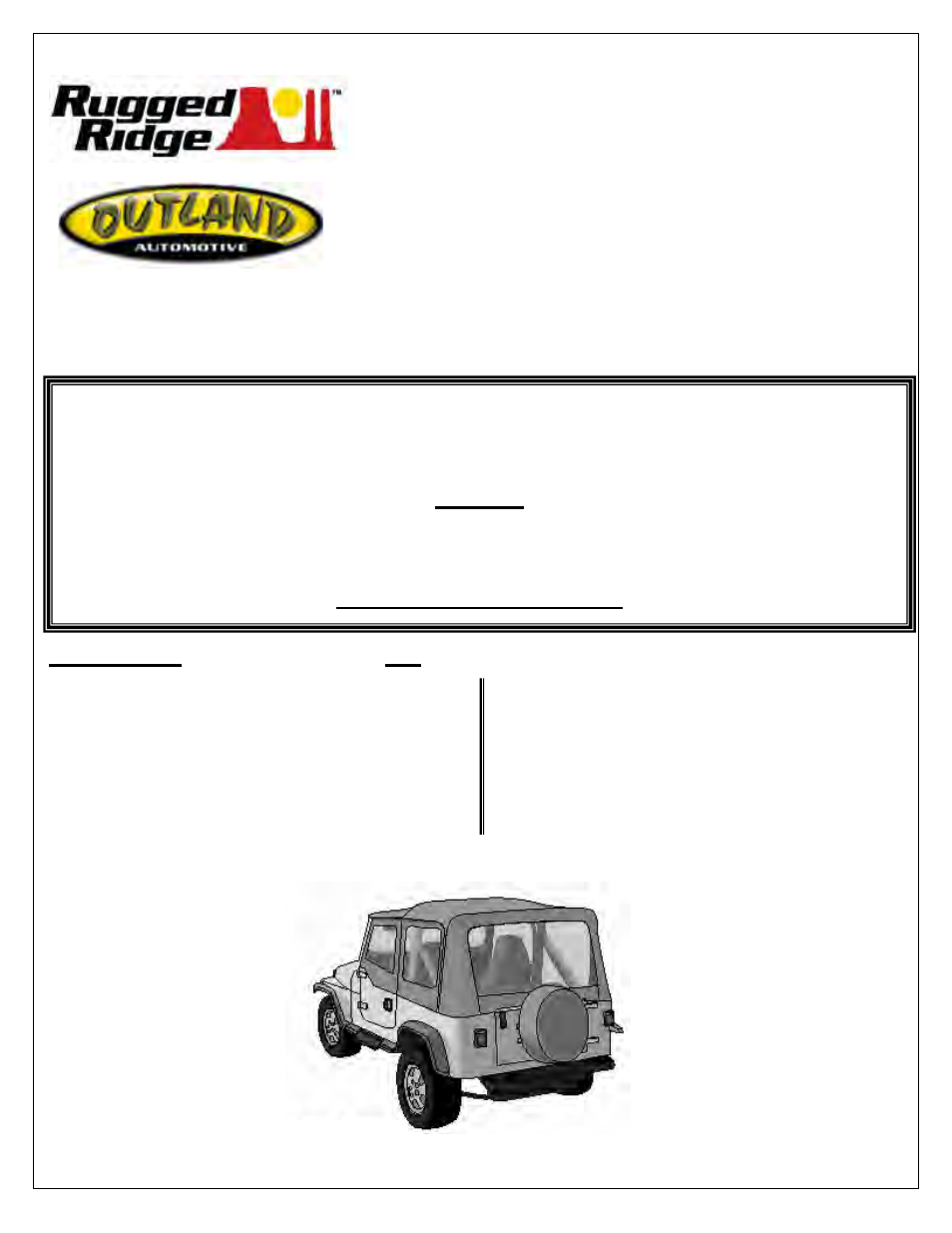 Rugged Ridge Factory Replacement Soft Top Hardware, 87-95 Jeep Wrangler (YJ) User Manual | 6 pages