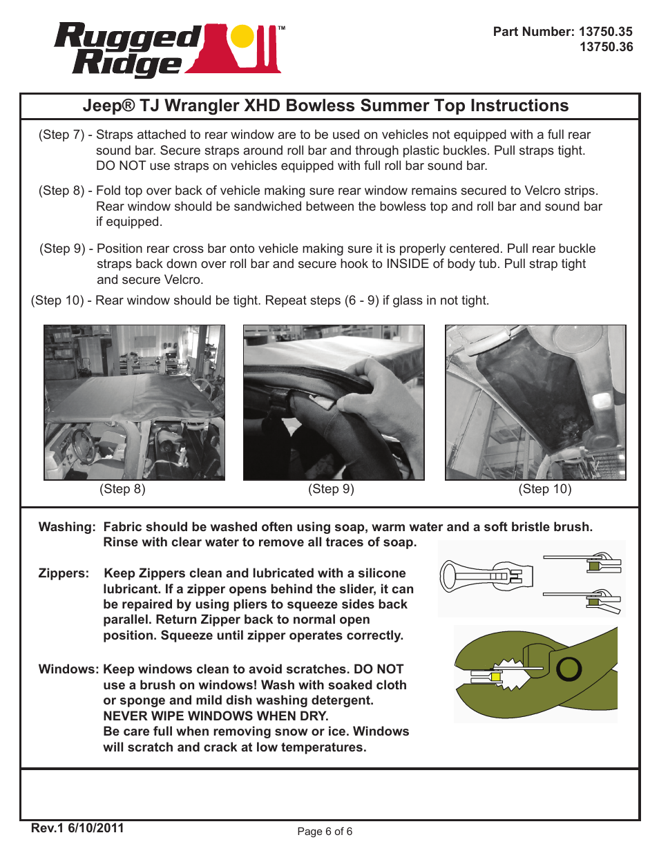 Rugged Ridge Bowless XHD Soft Top, Black Diamond, 97-06 Jeep Wrangler (TJ) User Manual | Page 6 / 6