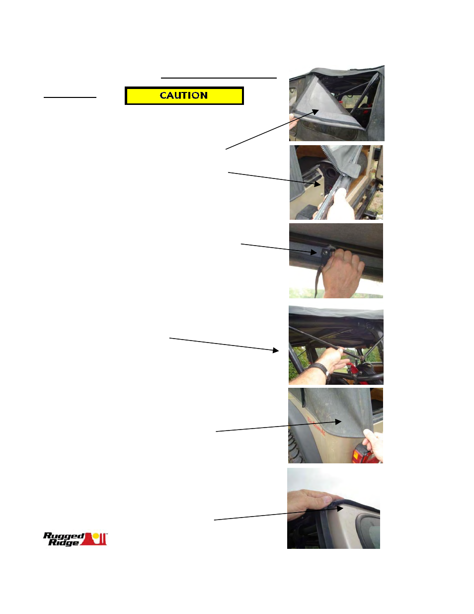 Removing the old top | Rugged Ridge XHD Soft Top, Black, Clear Windows, 88-95 Jeep Wrangler (YJ) User Manual | Page 2 / 6