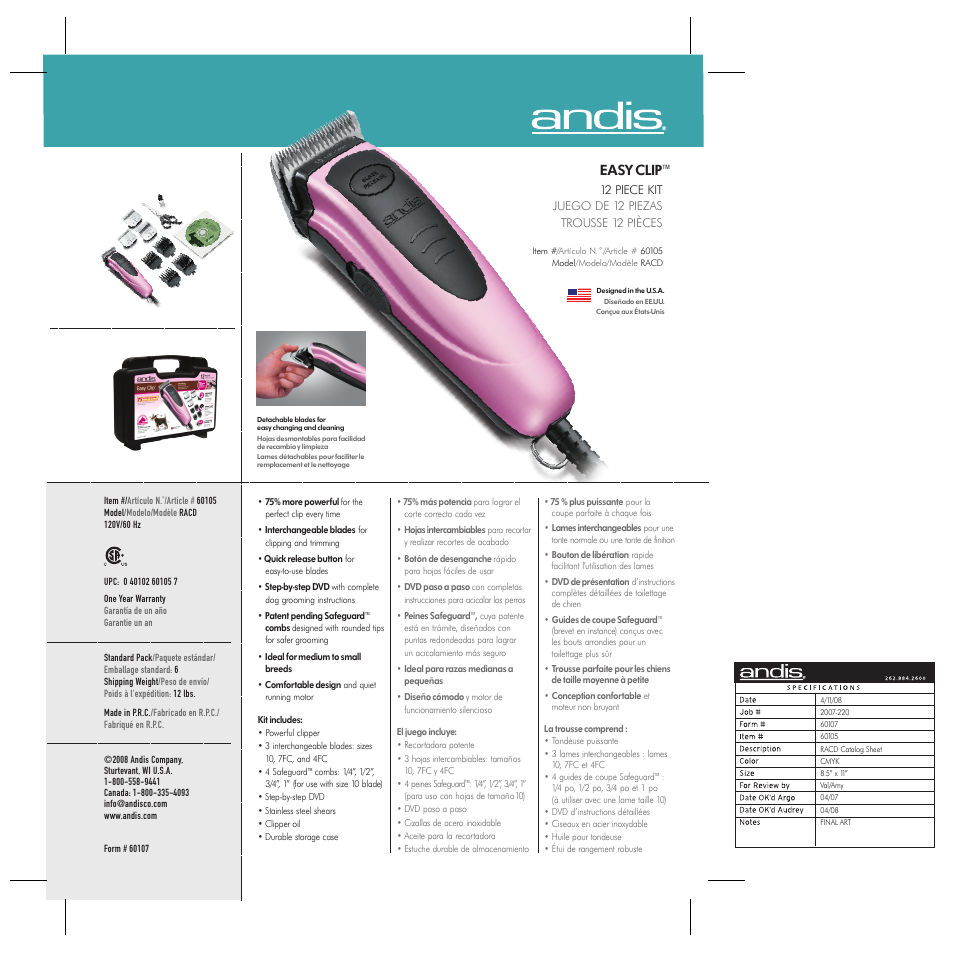 Andis Company RACD User Manual | 1 page