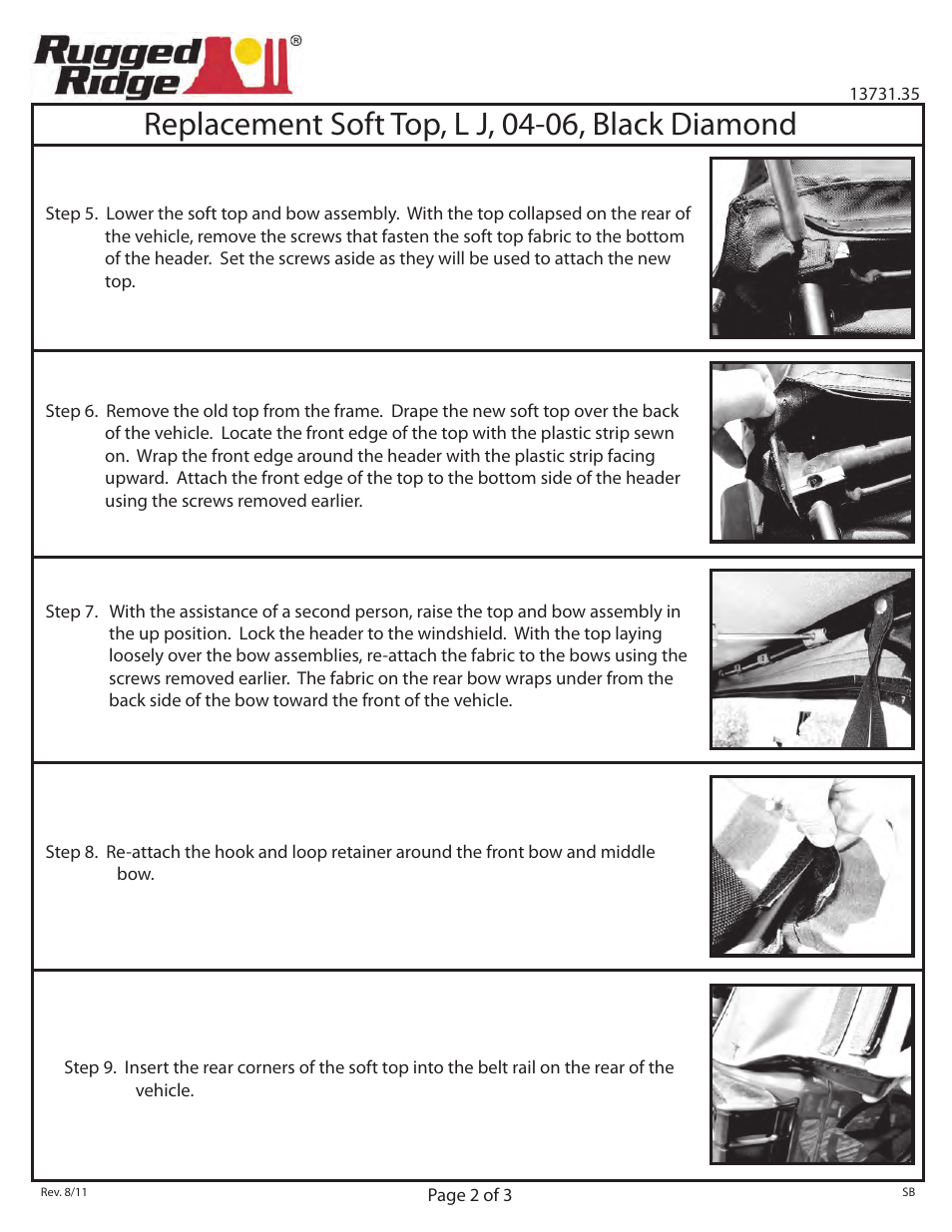 Replacement soft top, l j, 04-06, black diamond | Rugged Ridge XHD Replacement Top, Black Diamond, 04-06 Jeep LJ Wrangler User Manual | Page 2 / 3