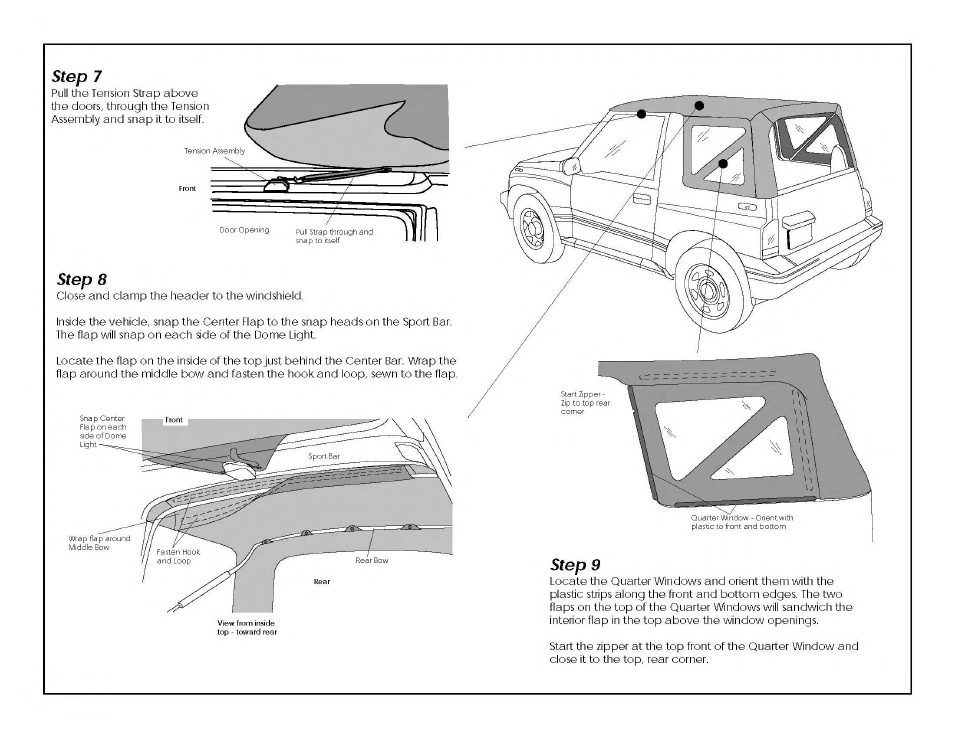 Rugged Ridge XHD Soft Top, Black Denim, Clear Windows, 95-98 Suzuki Sidekicks User Manual | Page 5 / 7