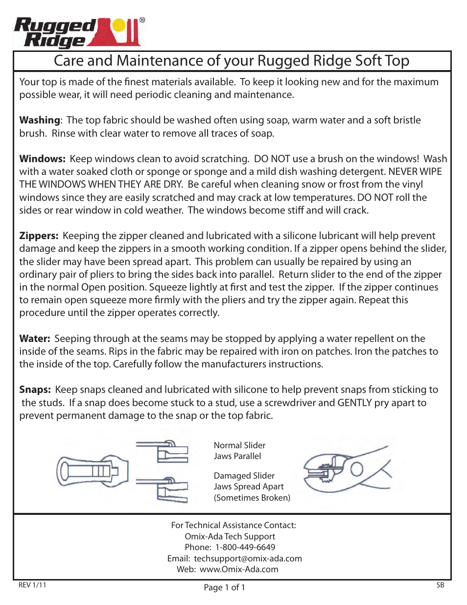 Care and maintenance of your rugged ridge soft top | Rugged Ridge XHD Soft Top, Black Denim, Clear Windows, 95-98 Suzuki Sidekicks User Manual | Page 7 / 7