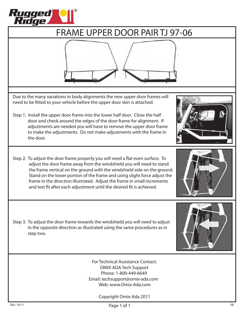 Rugged Ridge Upper Door Skin Frames, 97-06 Jeep Wrangler User Manual | 1 page