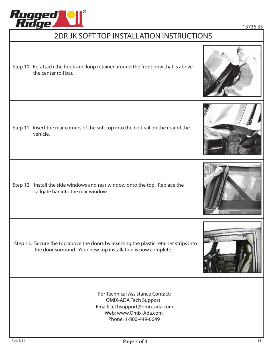 2dr jk soft top installation instructions | Rugged Ridge XHD Replacement Top, Black Diamond, 07-09 Jeep Wrangler (JK) User Manual | Page 3 / 3