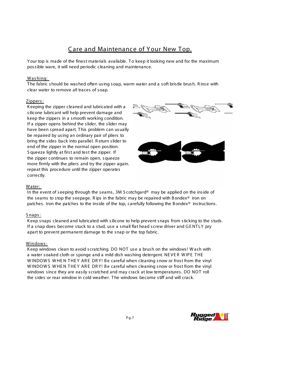 C are and maintenanc e of y our new t op | Rugged Ridge XHD Soft Top, Spice, Clear Windows, 97-06 Jeep Wrangler (TJ) User Manual | Page 7 / 7
