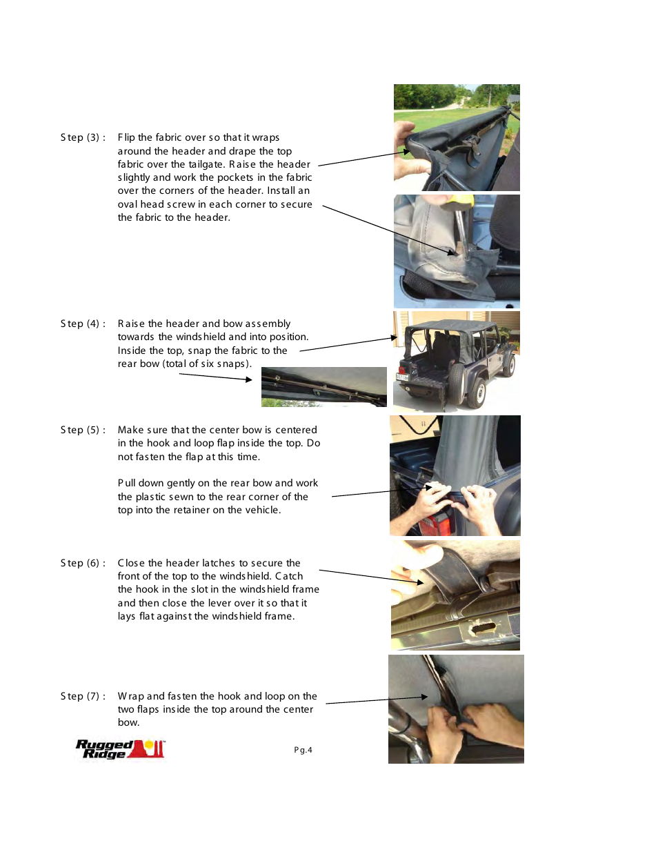 Rugged Ridge XHD Soft Top, Black Diamond, Clear Windows, 97-06 Jeep Wrangler (TJ) User Manual | Page 4 / 7