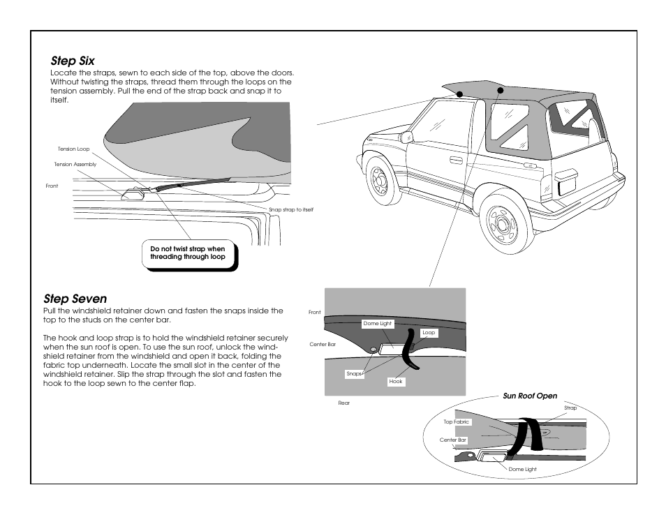 Step six, Step seven | Rugged Ridge Soft Top, Black Denim, Clear Windows, 88-94 Suzuki Sidekicks User Manual | Page 5 / 8