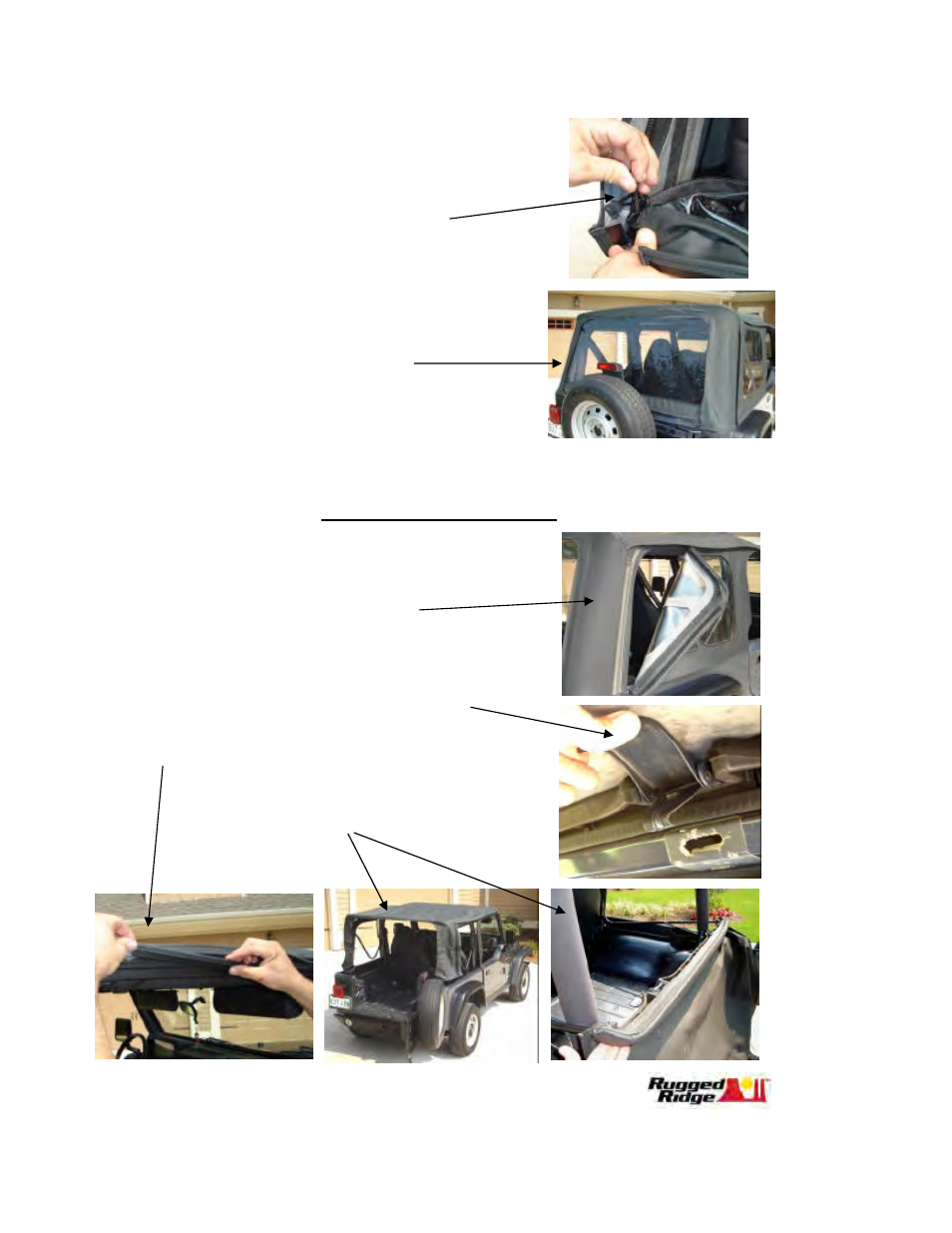 Folding the top down | Rugged Ridge Soft Top, Spice, Clear Windows, 97-02 Jeep Wrangler (TJ) User Manual | Page 6 / 7