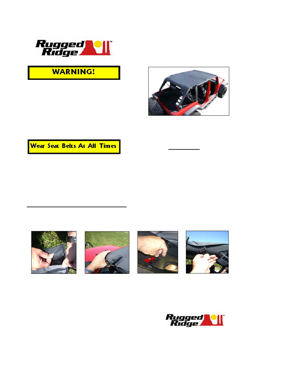 Rugged Ridge Pocket Brief Top, Black Diamond, 07-09 Jeep Wrangler User Manual | 2 pages