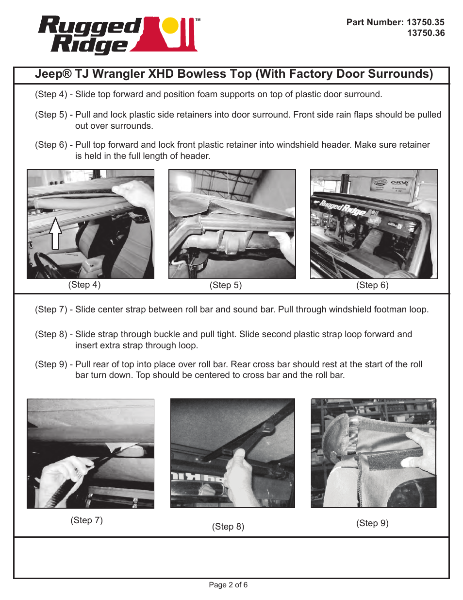 Rugged Ridge Sailcloth Bowless XHD Soft Top, Black, 97-06 Jeep Wrangler (TJ) User Manual | Page 2 / 6